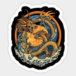 Vintage Japanese Dragon Sun Tattoo Design Sticker